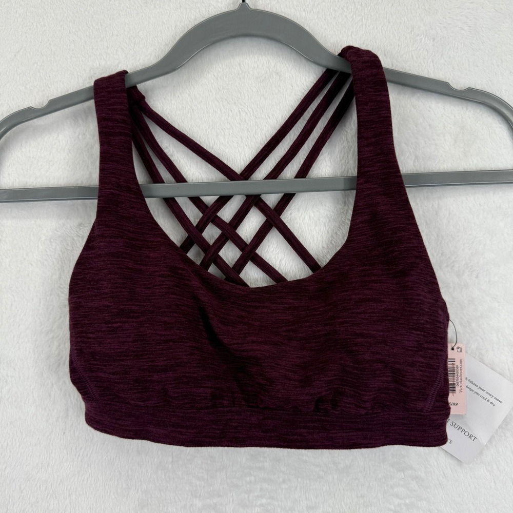 Victoria's Secret XS Burgundy Sports Bra Criss Cross‎ Back Minimum Support New